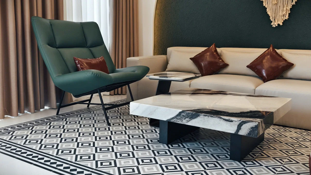 Thực tế: sofa và bàn trà — Không gian sống với vòm xanh - NovaWorld Hồ Tràm