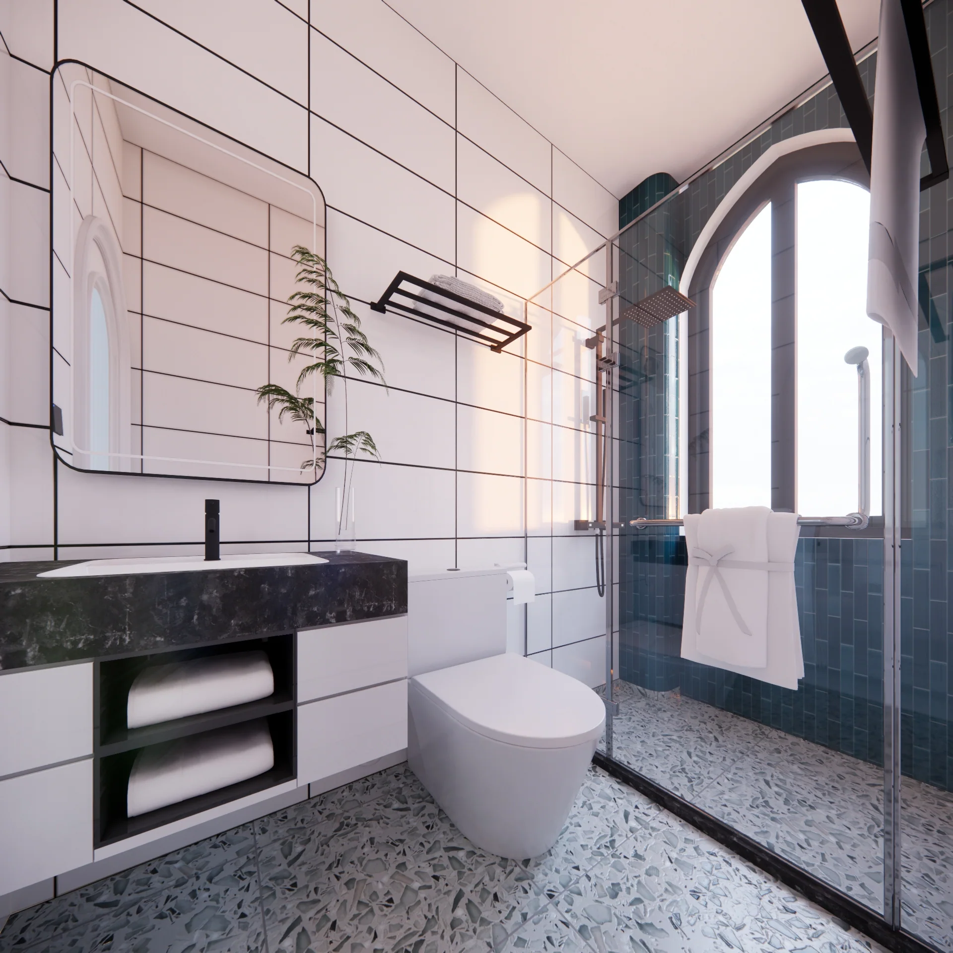 Phối cảnh thiết kế: wc 2 - phòng 1 — Nhịp xanh trong không gian mở, Wonderland, NovaWorld Hồ Tràm