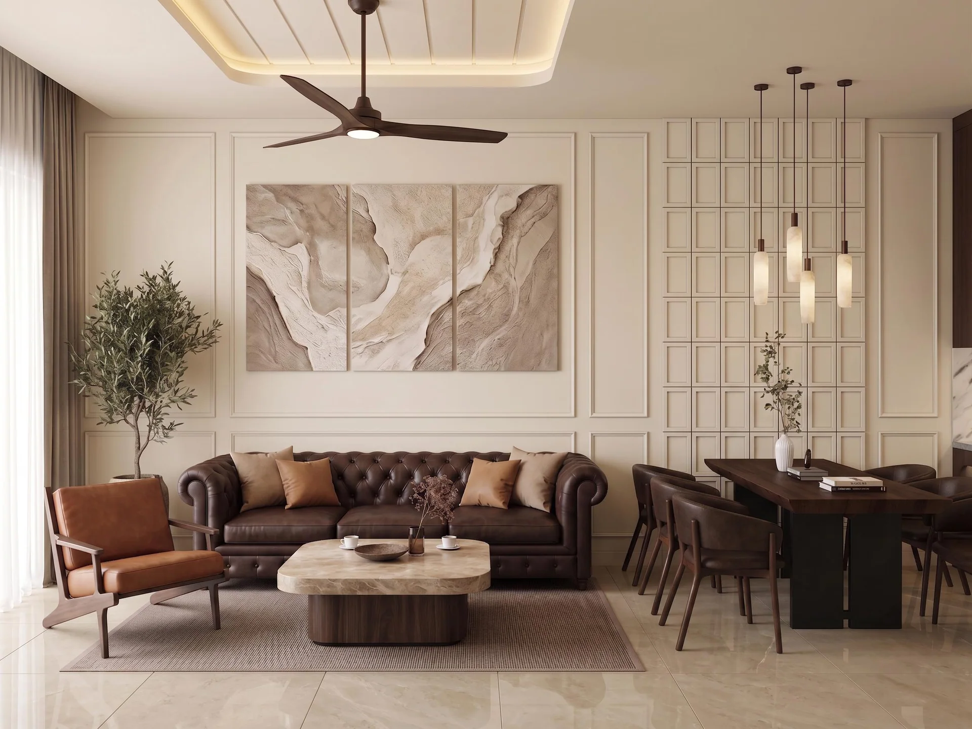 Phối cảnh thiết kế: phòng khách — Làm việc và trở về